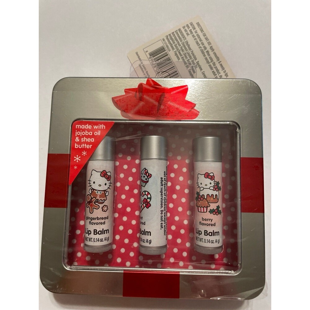 Hello Kitty holiday lip balm set W/Metal Tin gift set New